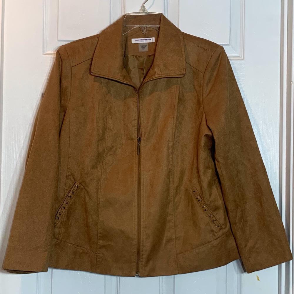 EUC Allison Daley Petite Faux Suede Camel Brown Jacket Size‎ 14 P